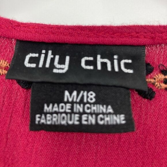 City Chic Embroidered Dress Size 18 Red Color 100% Viscose - Picture 9 of 10